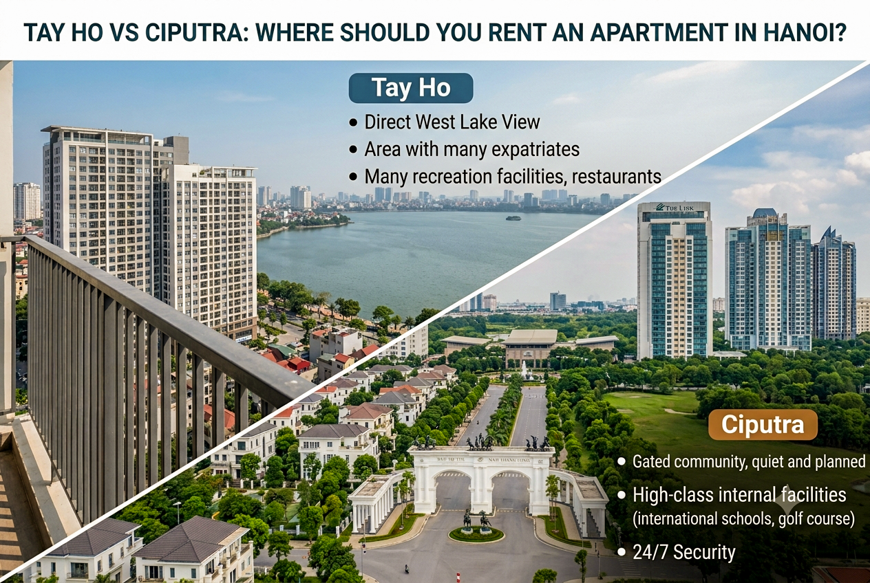 So Sánh Thuê Biệt Thự Tây Hồ, Ciputra & Vinhomes Riverside Hà Nội