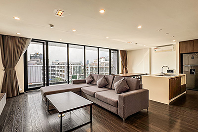 High floor & Modern 02-bedroom apartment with balcony for rent on To Ngoc Van street