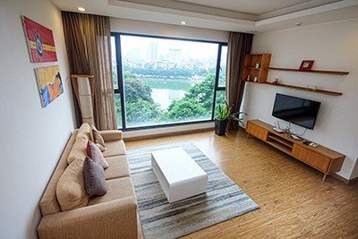 Lake view 2 bedroom apartment for rent near Kim Ma Street, Ba Dinh