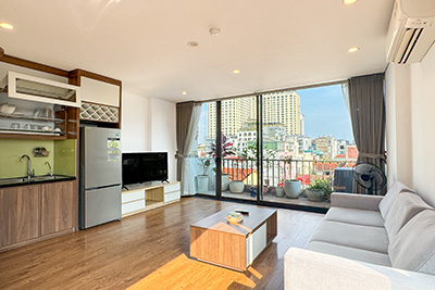 Modern 2-bedroom serviced apartment for rent on a high floor in Tay Ho