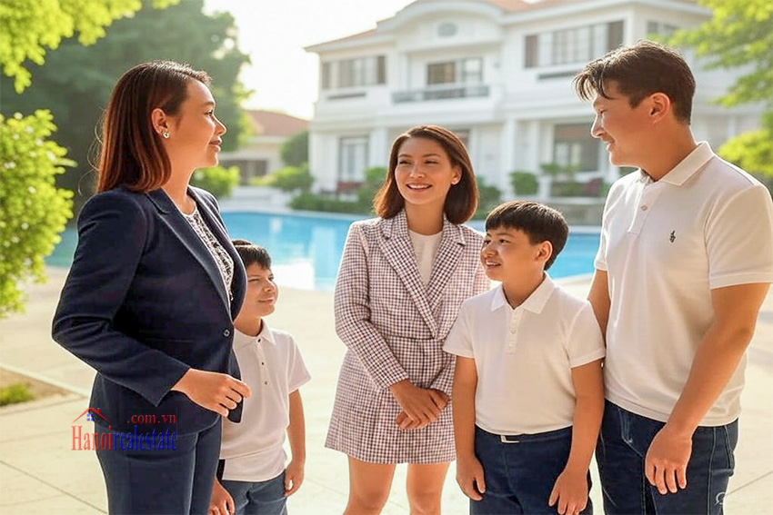 Hanoi Real Estate's Agent Showing a Villa to Clients